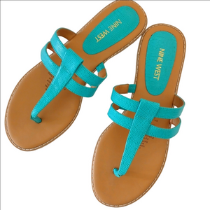 Nine West Women's Turquoise Green  Sandals Thong Style Leather Uppers  S…